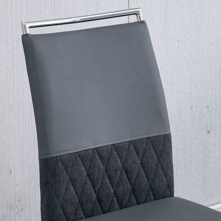 Set Of 2 Modern Dining Chairs, PU Faux Leather And Linen, Padded Side Chairs, Kitchen, Dining Room, Office Chairs, Black, Grey. - Grey - View 9
