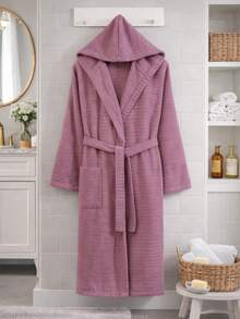 100% Cotton Unisex Bathrobe – Soft, Breathable Fabric With Comfortable Fit In S-M-L-XL Sizes MADE IN TURKEY - Rusty Rose - View 1