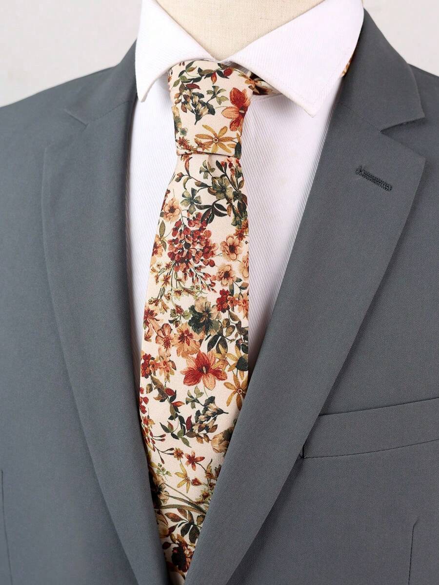 1条男士花卉领带，优雅丝滑多色花卉领带，休闲、简约、高端，适合商务着装、婚礼、派对、新郎领带、日常佩戴，四季皆宜。 - 彩色 - 查看 1