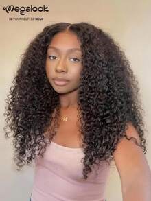 MEGALOOK 三合一半假发，深卷发，100%真人发，带抽绳 - 无需胶水，无需蕾丝，180%密度，即戴即用，夹式设计，新手友好，自然色，升级版发箍假发 - 自然美观，日常佩戴，适合办公室、僵尸新娘、万圣节、派对、Y2K、坏女孩、度假、户外角色扮演、校园、学校假期、圣诞节、派对、婚礼、节日等场合，适合女性 - SNatural - 查看 5