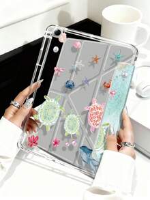 Marine Elements, Sea Turtles, Shells, Hibiscus Flowers Tablet Case Compatible With IPad Air 11-Inch M3 2025 / M2 2024, IPad Air 5th Generation 2022 , IPad (A16) 11 Inch 11th Generation 2025,Compatible With Samsung Galaxy Tab,Kindle Paperwhite 12th Gen 2024, Clear Back ,Fashion Pattern Protective Case,Automatic Sleep And Wake-Up Function, Airbag Protection, Suitable For Gifts And Office Use - Multicolor - View 3