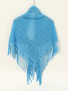 1 Stück Damen einfarbiger dreieckiger Quasten gestrickter Schal, minimalistischer Schal für Herbst/Winter - Himmelblau - Übersicht 3