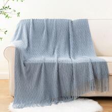 Bluish Grey Throw Blanket For Couch, Textured Knit Throw, Boho Blankets And Throws For Sofa Bed Living Room Decor, Outdoor Throw Blanket, 50"X60" - Bluish Grey - 查看 4