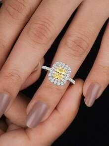 1枚925纯银经典奢华方形钻石四爪戒指，情人节生日情侣礼物，迷人优雅吊坠戒指，女士款 - 銀色 - 查看 7