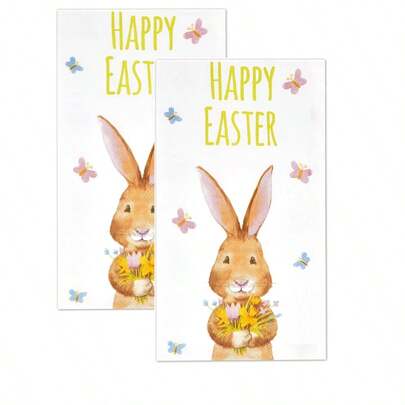 2pcs Easter Plaid Bunny & Egg Kitchen Towel Set, Soft & Absorbent Dish Cloths, Baking Tea Towels, Housewarming Gift For Friends, Kitchen Accessories, Decor, Household Essentials