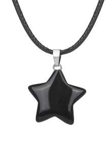 1/5 piezas Colgante de collar con forma de corazón de cristal de obsidiana negra, con encantos de piedras de cruz y cuarzo hexagonal, collar de cordón ajustable, regalo de moda unisex adecuado para festividades, para hacer joyería DIY - Negro - Ver 16