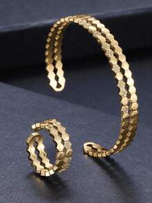 可调节铜镀蜂窝手链戒指套装，日常优雅与派对魅力兼具，是理想的礼物之选。 - 銀色 - 查看 3