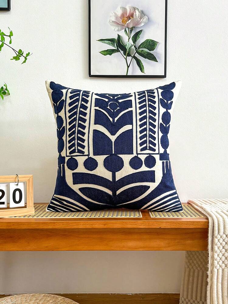 1 pieza Funda de cojín de lona con flores estilo bohemio con bordado exquisito, decoración del hogar de varios tamaños para uso compartido, sin relleno de almohada - Multicolor - Añade 7