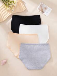 4条装高腰女士内裤，棉质柔软面料，黑/白/灰三色可选，女士三角裤，平角短裤，安全裤 - 彩色 - 查看 2