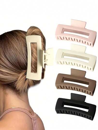 4pcs Minimalist Square Matte Hair Clips, Stylish Hair Claw Hairpins For Women