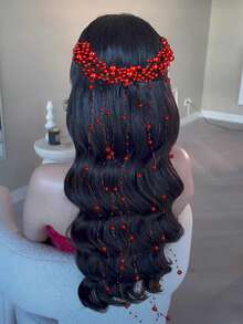 1件优雅新娘珍珠流苏发箍，婚礼发饰，女士派对头饰 - 紅色 - 查看 5