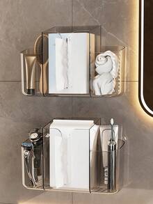 1pc Bathroom Tissue Paper Holder, Transparent Wall-Mounted Storage Box, Multifunctional Rack Without Drilling - Multicolor - View 8