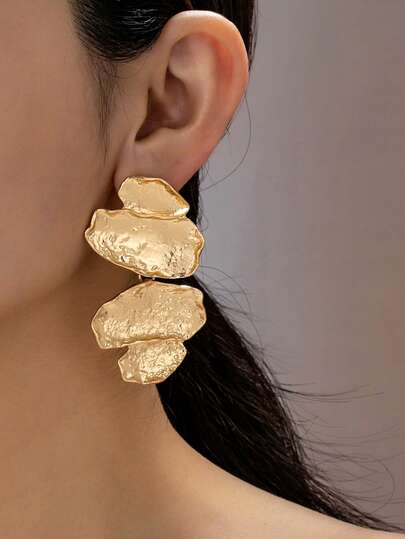 1 Pair Vintage Elegant Asymmetrical Geometric Matte Finish Fashion Earrings, Suitable For Daily Wear