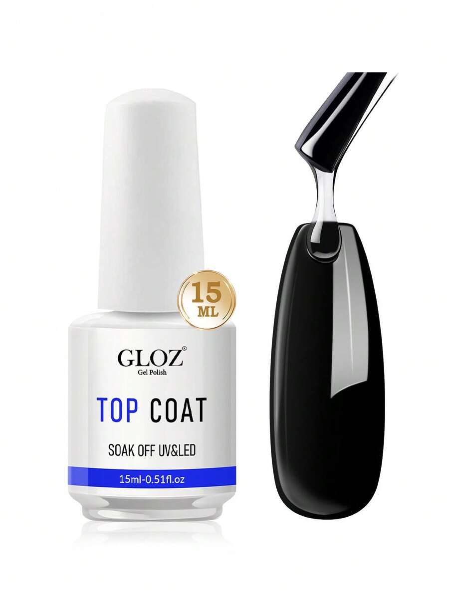GLOZ 1 Bottle 15ml Glass Top Coat, Long-Lasting Clear Glossy Rubber Top Coat, LED UV Reinforced Nail Gel Top Coat - 無色 - 查看 1