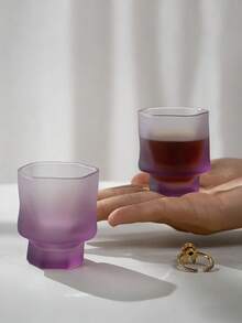 1个迷你扭纹玻璃杯，不对称高品质创意设计茶杯，磨砂表面酒杯，家用茶杯，功夫茶具，派对果汁杯 - 彩色 - 查看 13