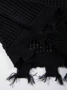 Graphic Letter Street Style Unisex Sweater Vest, Collegiate Minimalist Fashion Casual Pullover Short Sleeve Knit Top, Spring/Autumn - Black - View 8