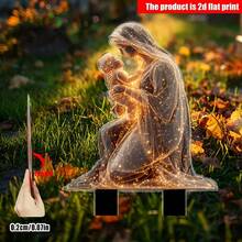 2D Flat, 1pc Virgin Mary & Jesus Garden , Waterproof & Snowproof Acrylic Outdoor/Indoor Decor With Lighting Effect, Durable Plastic Lawn , Suitable For Christmas & Easter - C - View 2