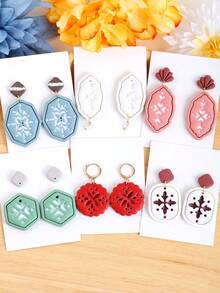 Geometric Flower Polymer Clay Cutter Kits, Boho Elegant Flower Shape Polymer Clay Cutters For DIY Earring Jewelry Making, High-Precision Plastic Crafting Molds Sets - Pink Clay Cutters - View 2