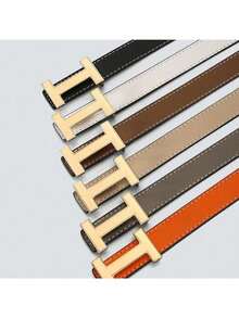 1.4 Cm Wide New Women's Belt With Korean Simple Design And Gold "H" Shaped Cross Buckle - Multicolor - View 12