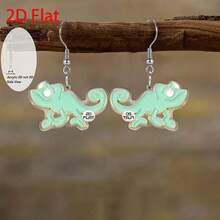 2D Flat Cartoon Chameleon Brooch Design Pendant Earrings, Fashionable Jewelry, Party Gifts, Holiday Gifts For Family And Friends - A Pair - View 1