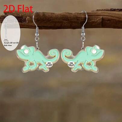 2D Flat Cartoon Chameleon Brooch Design Pendant Earrings, Fashionable Jewelry, Party Gifts, Holiday Gifts For Family And Friends