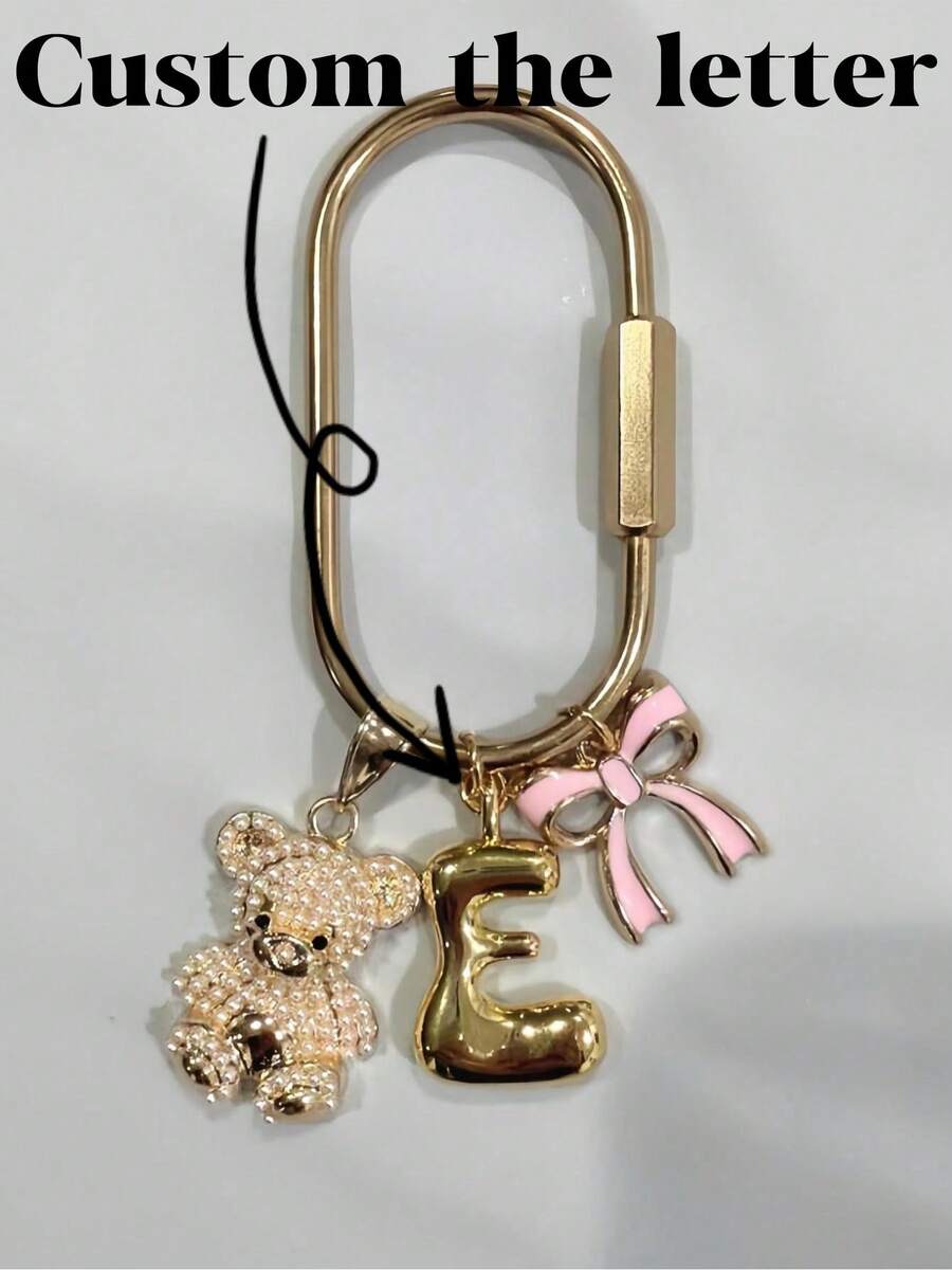 Bubble Initial Bag Charm Cherry Keychain Letters Charm Custom Bag Charms Key Holder Gold Bag Charm Gift Bridesmaid Keychain Gift For Her - Multicolor - View 1