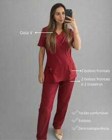 Surgical Hospital Pajamas, Scrubs, Fitted Nursing Uniform - 紅木色 - 查看 2