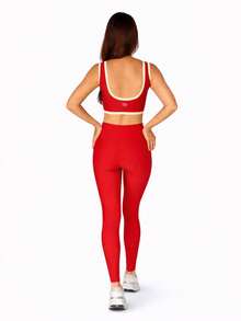 Women's 2-Piece Fitness Kit – Top, Shorts And High-Waisted Leggings - 紅色 - 查看 4
