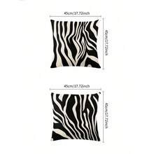 2pcs/Set Modern Style Black And White Zebra Pattern Linen Decorative Pillow Cover, 45cm*45cm/17.72in*17.72in Square, Single Side Printed, Soft And Comfortable, Suitable For Daily Home Decoration (Pillow Core Not Included) - 黑與白 - 查看 9