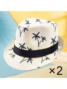 1pc Summer Sun Hat, Korean Fashion British Style Hat, Suitable For Men, Fashionable Beach Sun Hat, Multiple Colors Available, Machine Washable - Leaf Straw Hat - View 17