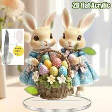 1 Piece Of 2D Flat Easter Rabbit Decoration With A Colorful Egg Basket For Home Desktop Decorative Items. - 1PC - View 4
