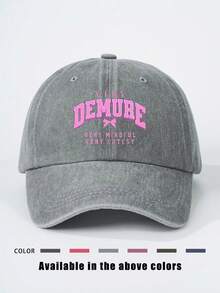 1pc Printed DEMURE Washed Baseball Cap, Adjustable Outdoor Sun Protection Casual Hat Suitable For Spring/Autumn Travel, Beach, Y2K Style For Young People - Baseball Cap - View 15