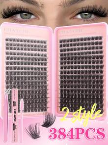 640/592/576片D型卷翘10-16mm混合假睫毛，10D-150D高容量DIY假睫毛套装，包含胶水、睫毛刷和睫毛嫁接镊子，妆效自然，可重复使用，适合日常妆容、婚礼、派对、圣诞节和旅行 - 粉色 - 查看 3