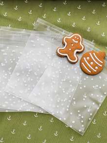 100pcs Transparent Self-Adhesive Cookie Bags, Candy Bags, Wax Paper Bags, White Polka Dot Cookie Bags, For Packaging Cookies, Candies, DIY Clear Packaging Bags, Plastic Pastry Bags, Baking Cookie Decorative Packaging Bags, Suitable For Party Gifts, Candies, Cookies, Chocolates And More. - Multicolor - View 9