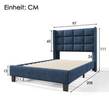 Modern Upholstered Bed With Padded Headboard. Single Bed With Slatted Base, 90 X 200 Cm, In Blue Linen, Medium Firmness (Mattress Not Included). - Blue + Linen + 90cm*200cm - View 4