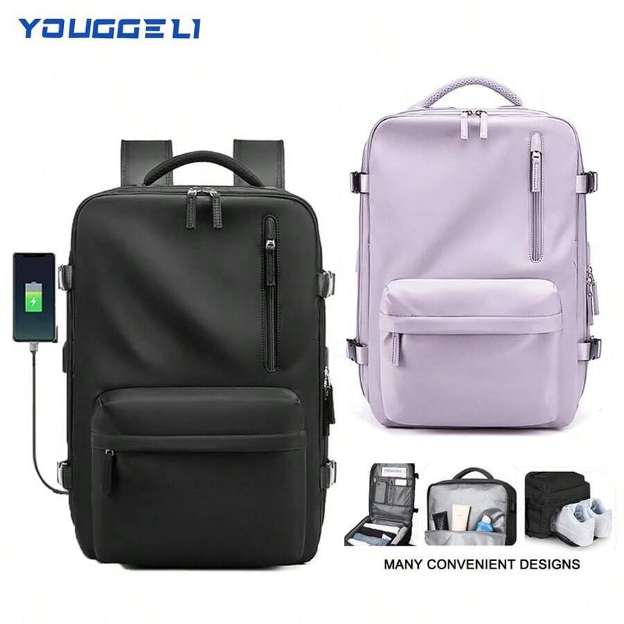 17-Inch Laptop Business Work Waterproof Backpack, Large Travel Backpack For Both Men And Women, Handbag, With Laptop Compartment, Suitable For Carry-On Luggage, Carry-On Luggage Box, Super Large Travel Backpack, Suitable For Business Trips, Travel Bag, Suitable For School, Suitable For Both Men And Women. - 孔雀藍 - 查看 1