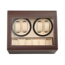 Automatic Watch Winder Display Box, 4+6 Automatic Rotation Leather Wood Watch Winder Collector Display Box (Black/Brown) - Brown - View 9