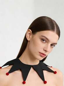 1 chiếc cổ áo rời kiểu chú hề cổ điển, phụ kiện trang phục biểu diễn xiếc cho nam và nữ, thiết kế dễ thương với quả bông trang trí, cổ áo giả đa năng. - màu đen - Xem 3