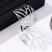 欧美创意金属镂空叶子设计女士戒指和手链首饰套装 - 銀色 - 查看 2