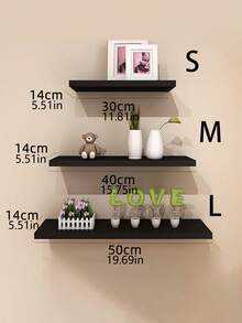 1 Set Wall Mounted Shelving Unit, Rustic Oak Wood Long Shelf Set, Suitable For Living Room, Bathroom, Laundry Room, Bedroom, Kitchen, Home Office - Black - View 9