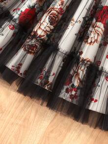 Summer Floral Print Mesh Girls Dress, Elegant & Fashionable - Multicolor - View 6