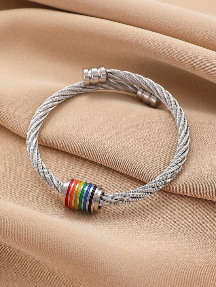 1件装不锈钢手链，色彩缤纷的简约设计，优雅高贵，适合作为礼物送给朋友，也适合日常、派对和正式场合佩戴，女士皆宜。 - 彩色 - 查看 5
