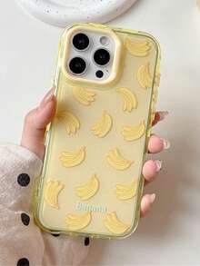 New Fashion Banana Pattern Ripple Jelly 2-In-1 Phone Case, Premium Quality, Thick Hard Material, Colored Solid Frame, Personalized Creative, Classic Minimalist Anti-Fall, Full Coverage Transparent Feel, Colorful, Waterproof Shockproof Anti-Fall Anti-Scratch - Yellow - View 1