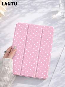 1pc Minimalist Pink Polka Dot Design Tablet Protective Case, Compatible With Apple IPad 10.2" / IPad Pro 11" 2020/2021, IPad (A16) 11" 11th Gen 2025, IPad 9th/10th Gen, Apple Air 4th 10.9", Galaxy Tab S6 Lite 10.4", /, Anti-Drop, Pencil Slot, Sleep/Wake Support, Romantic Valentine's Day Gift - Multicolor - View 4