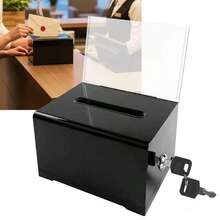 Secure Black Acrylic Donation Box For Events Portable With Lock And Sign Holder - Black - View 1