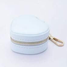 1pc Mini Jewelry Box, Heart-Shaped Jewelry Storage Box With Keychain And Zipper Closure, Convenient Jewelry Case - Multicolor - View 5
