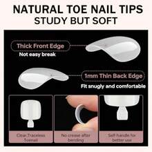 300 Pcs Gel X Toe Nail Tips 15 Sizes Extra Wide Large Toenail Tips Full Cover Matte Clear No-File Needed DIY Artificial Nails For Toes Square Shape False Toenails Tips - 自然趾甲貼片 504片/盒 - 查看 3