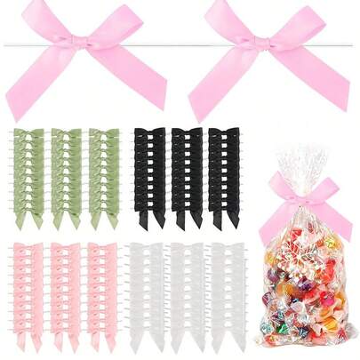 20pcs Black Ribbon Bow Decoration, Pre Made Pink Twisted Bow, Used For Gift Packaging, Candy Bags, Party Gifts, Wedding Decorations. Black Ribbon Bow Decoration, Pre Made Pink Twisted Bow, Used For Gift Packaging, Candy Bags, Party Gifts, Wedding Decorations