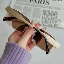 1副男女通用椭圆形/方形小框高品质个性化简约时尚眼镜，适合休闲、旅行、派对、海滩、日常佩戴 - 彩色 - 查看 2