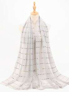 1件装女士春季亮片网纱装饰头巾，节日庆典头巾面纱头巾，沙滩，假日 - 白金 - 查看 2